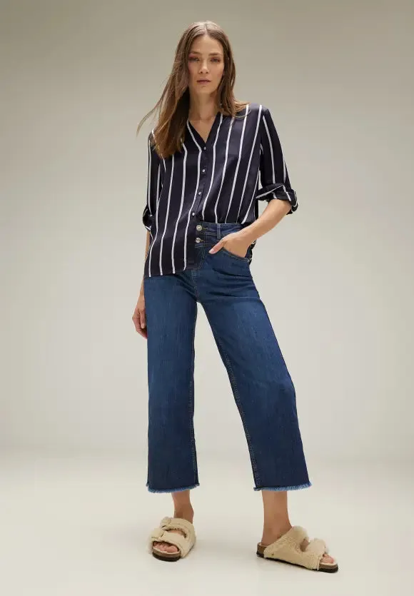 344152- Satin Stripe Blouse-Deep Blue- Street One