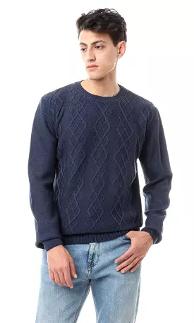 93576 Front Knitted Diamonds Slip On Pullover - Midnight Blue