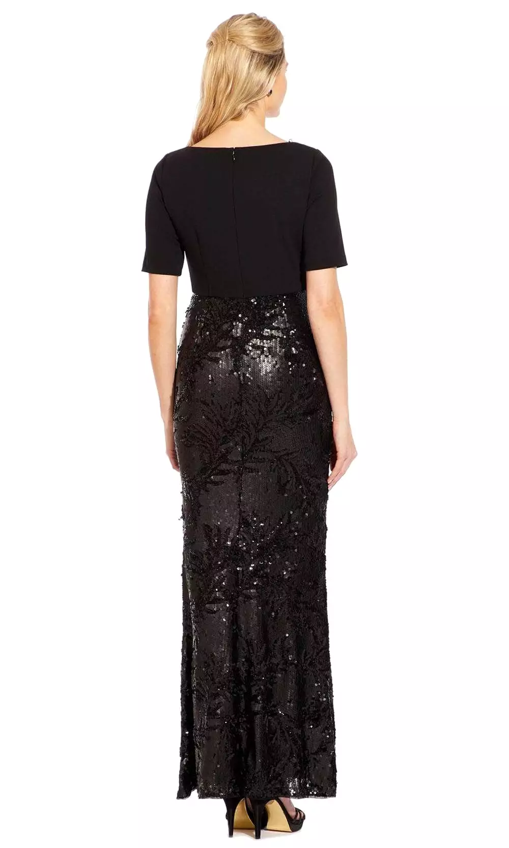 Adrianna Papell - AP1E205644 Crisscross V-Neck Sequined Crepe Dress