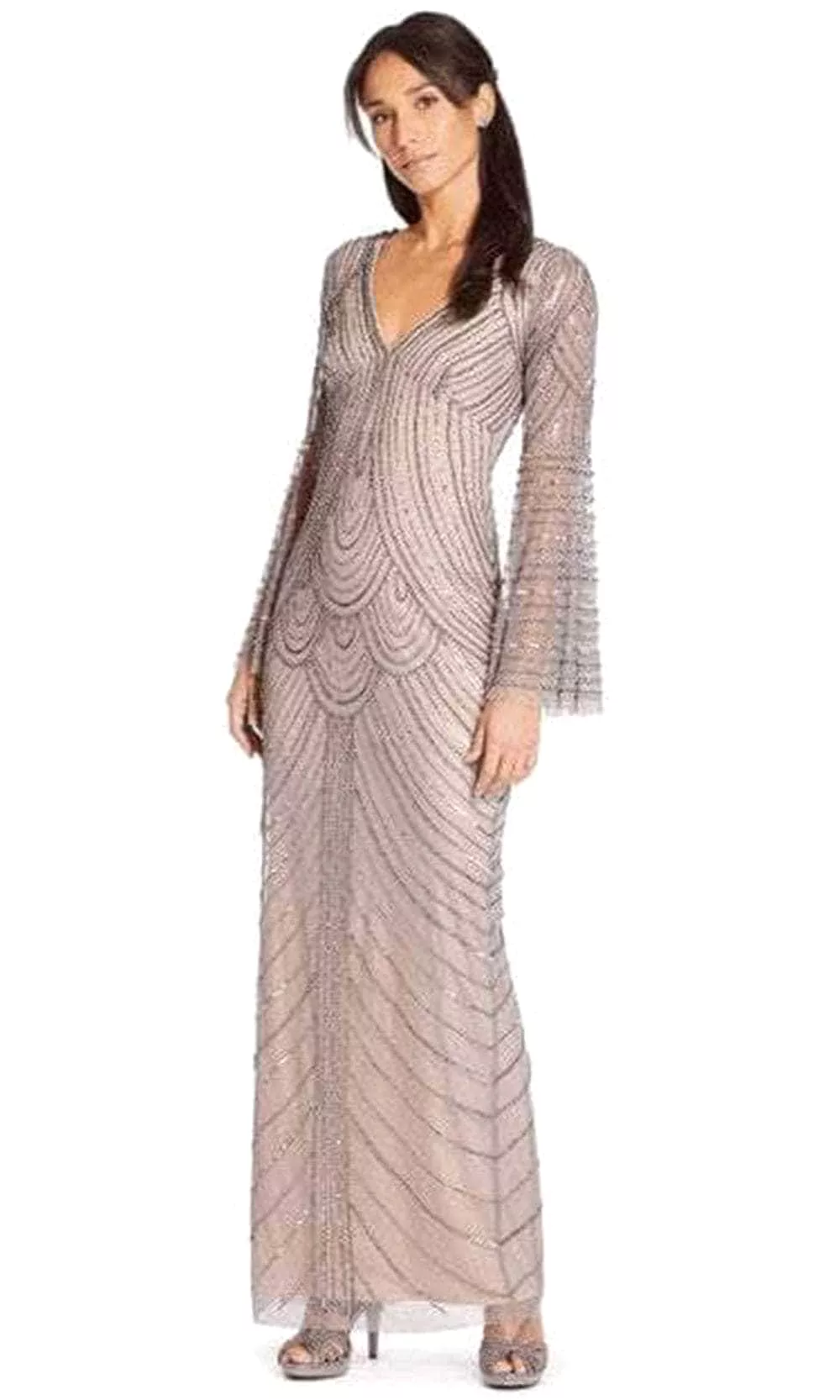 Adrianna Papell AP1E205923 - Long Bell Sleeve V-Neck Evening Dress