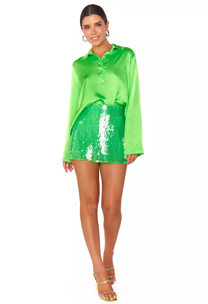 All Night Skort-Bright Green Sequins