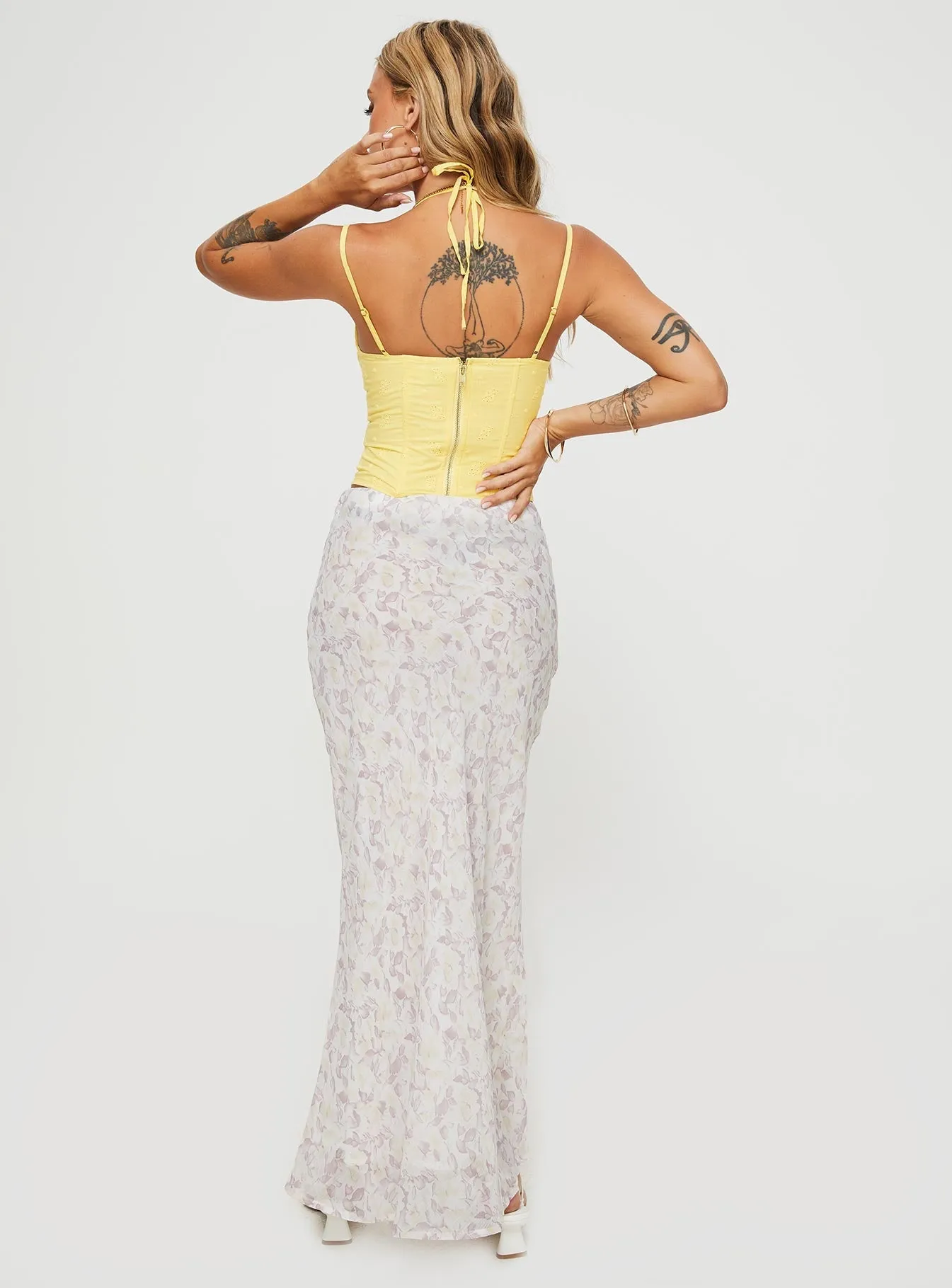 Artois Bias Cut Maxi Skirt Cream Floral