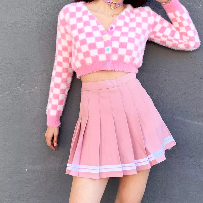 Babe Pink Checker Fuzzy Cardigan AD12072