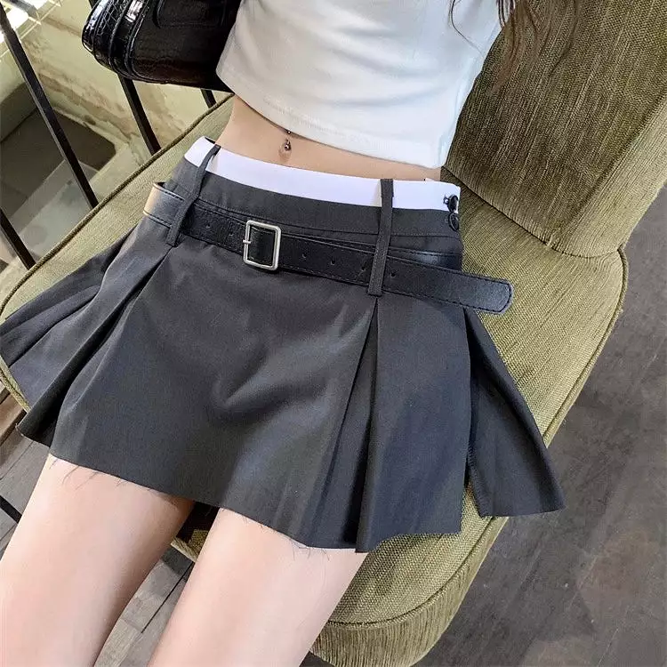 Back Pleat Belt Skirt