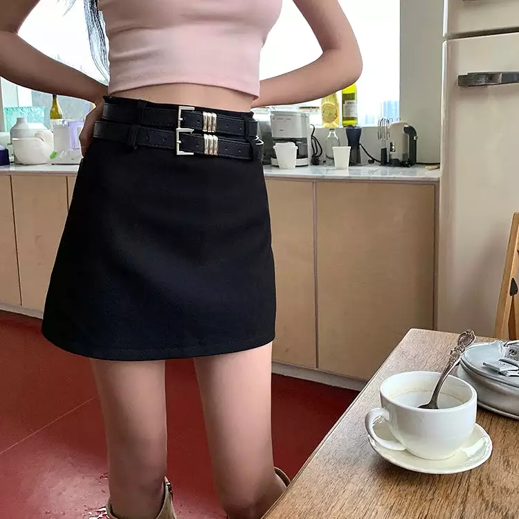 Black Double Belt Skirt