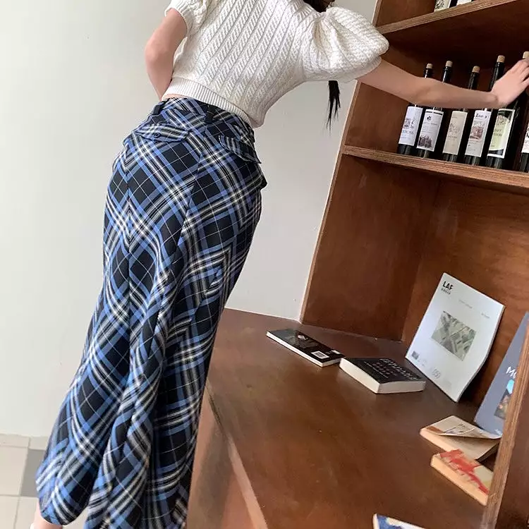 Blue Plaid Maxi Skirt