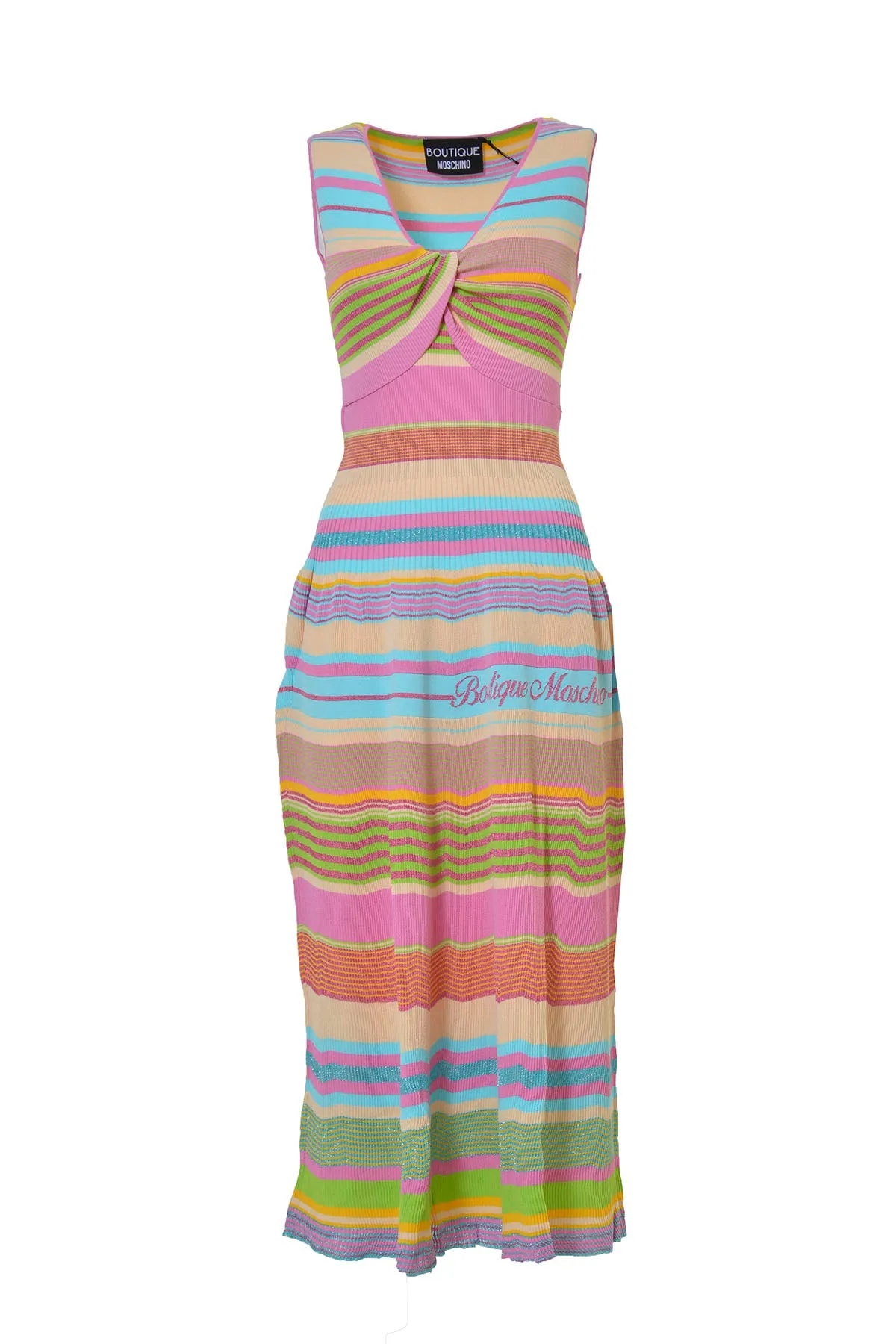 Boutique Moschino V-Neck Stripe Pattern Knitted Dress