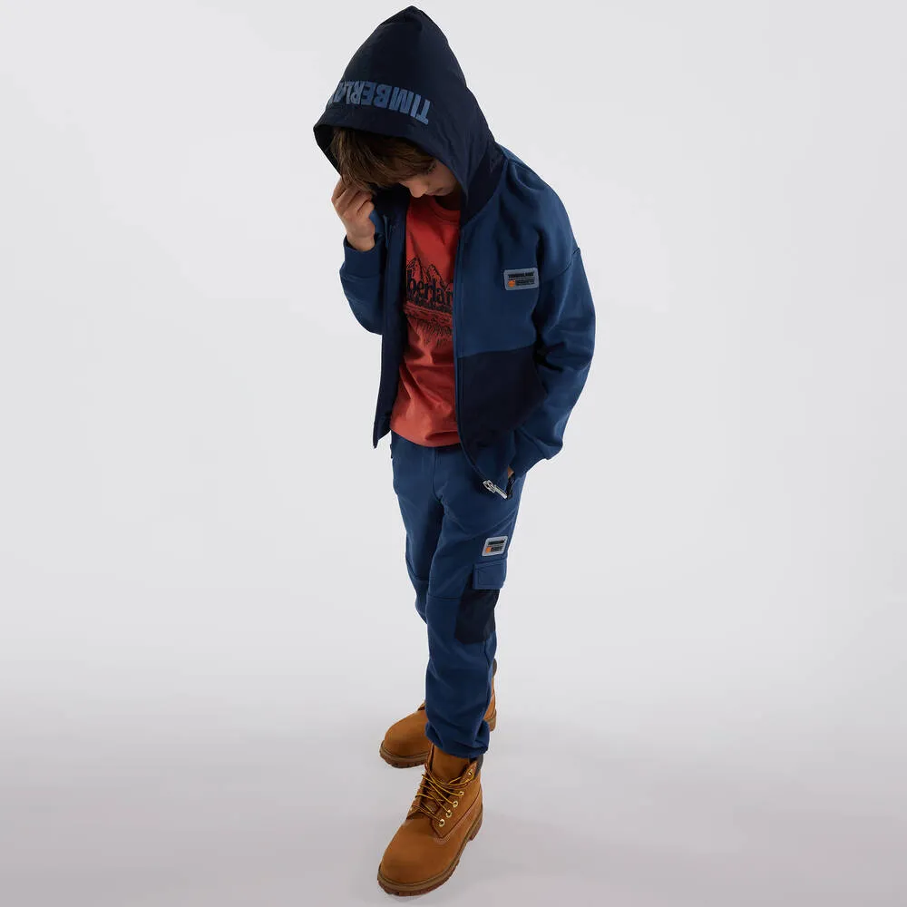 Boys Navy Blue Cotton Zip-Up Hoodie