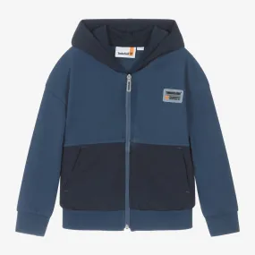 Boys Navy Blue Cotton Zip-Up Hoodie