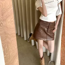 Brown Faux Leather Skirt