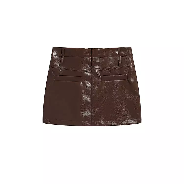 Brown Faux Leather Skirt