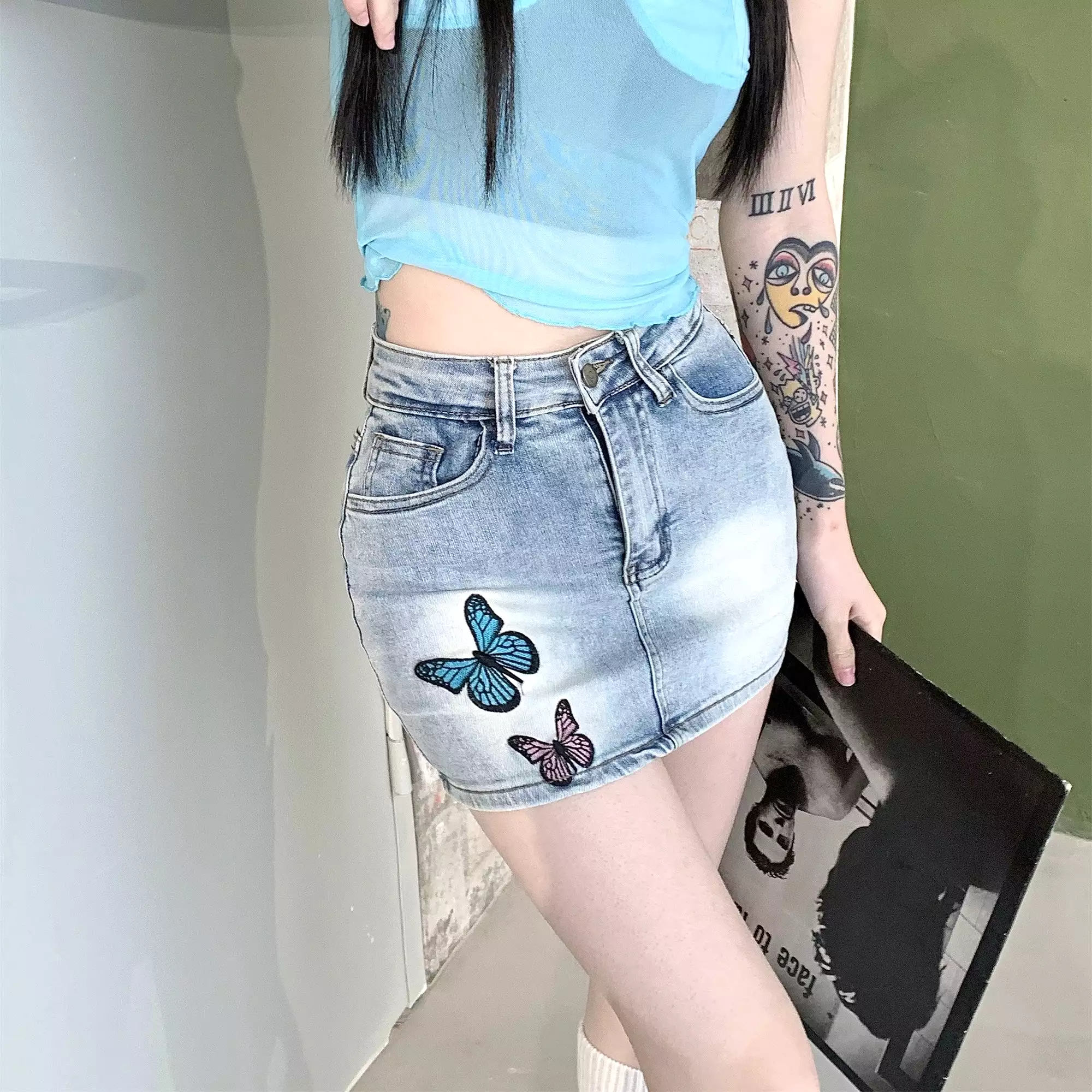 Butterfly Denim Skirt