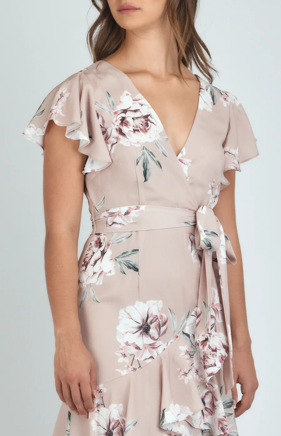 Butterfly Sleeve Floral Dress with Waterfall Hemline (ADR1146A)