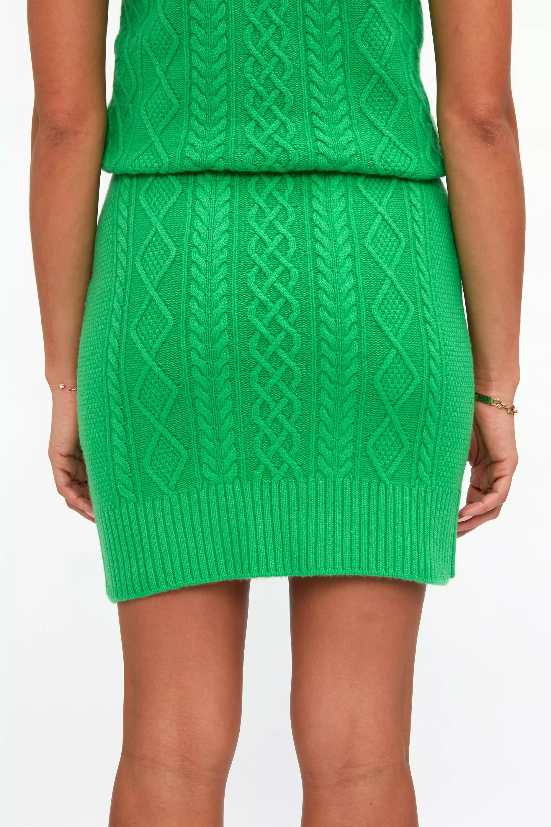 Cable Knit Mini Skirt in Green