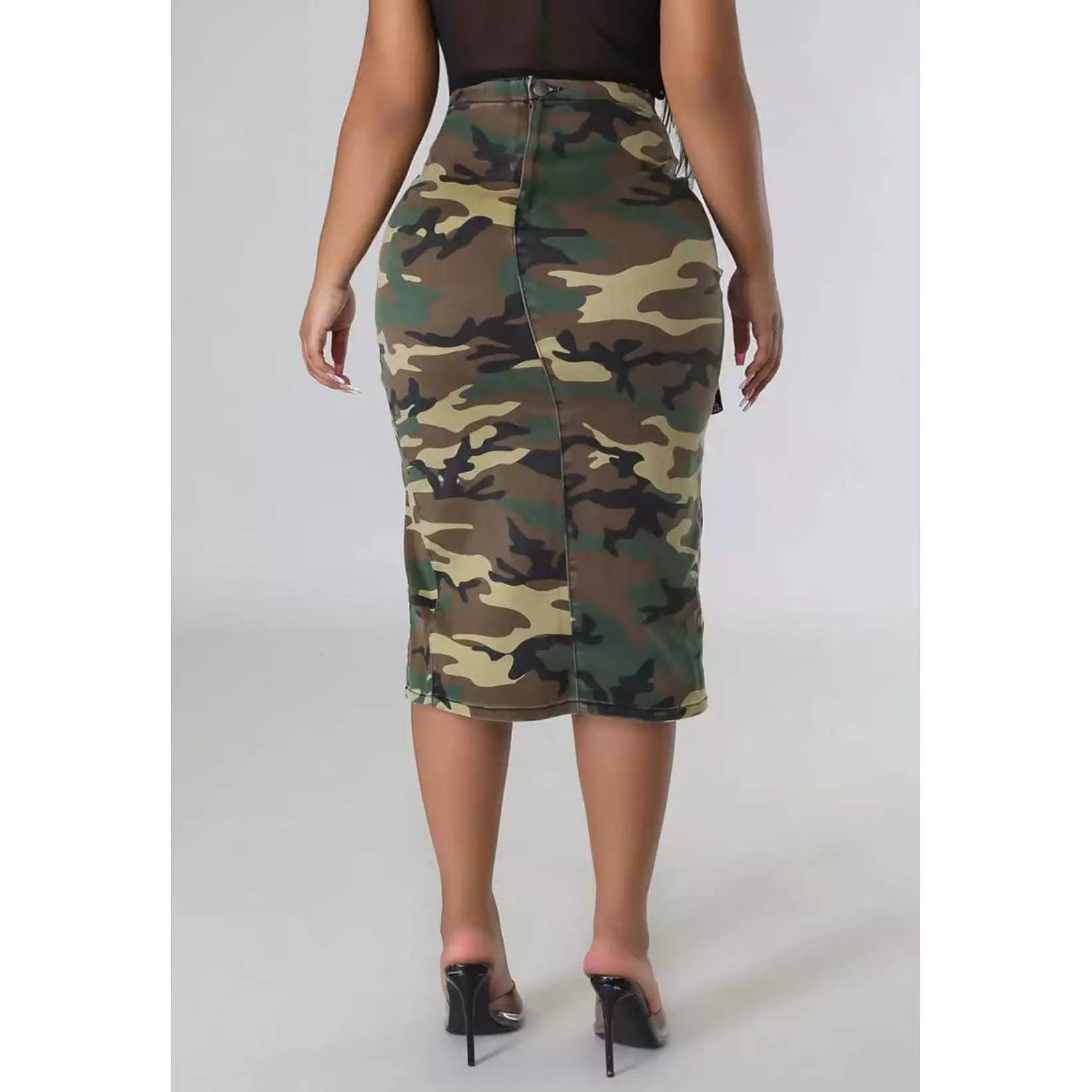 Camouflage Side Slit Cargo Skirt