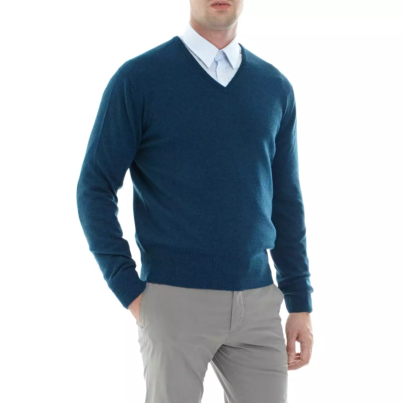 CASHMERE V NECK SWEATER TEAL