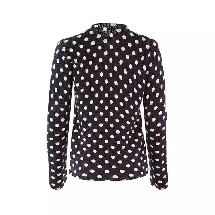 Comme Des Garons Navy and White Polkadot Sweater