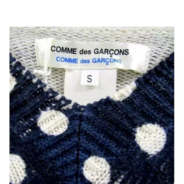 Comme Des Garons Navy and White Polkadot Sweater