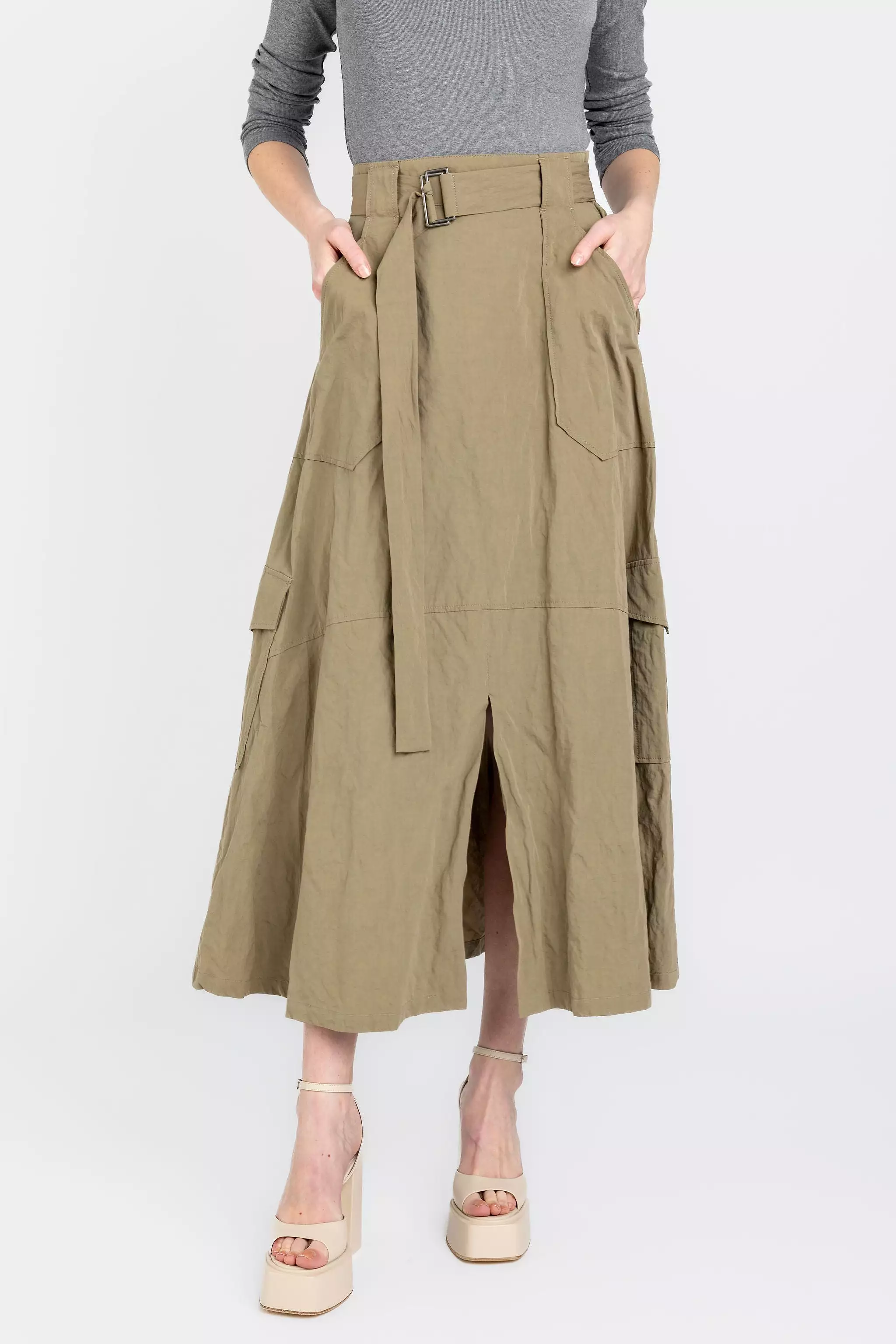 Cotton Cargo Skirt in Fango