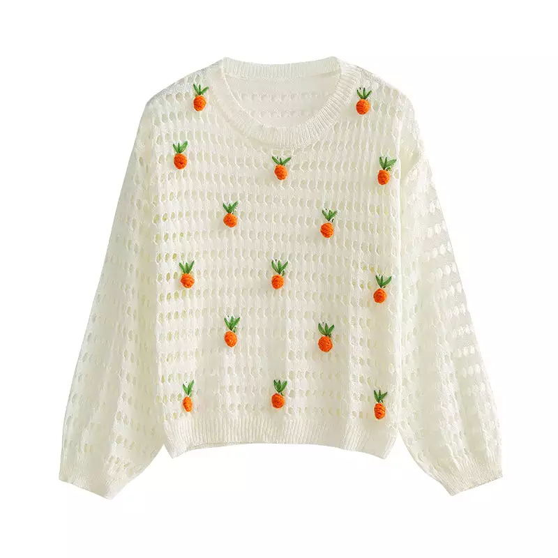 Cute Strawberry Embroidery Hollow Sweatshirt AD210156