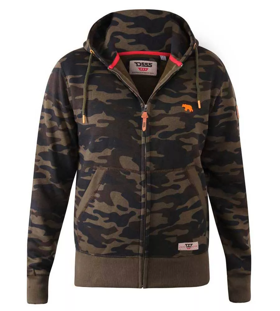 D555 Tall Mens Full Zip Hoodie With Camouflage Print (REGENT)