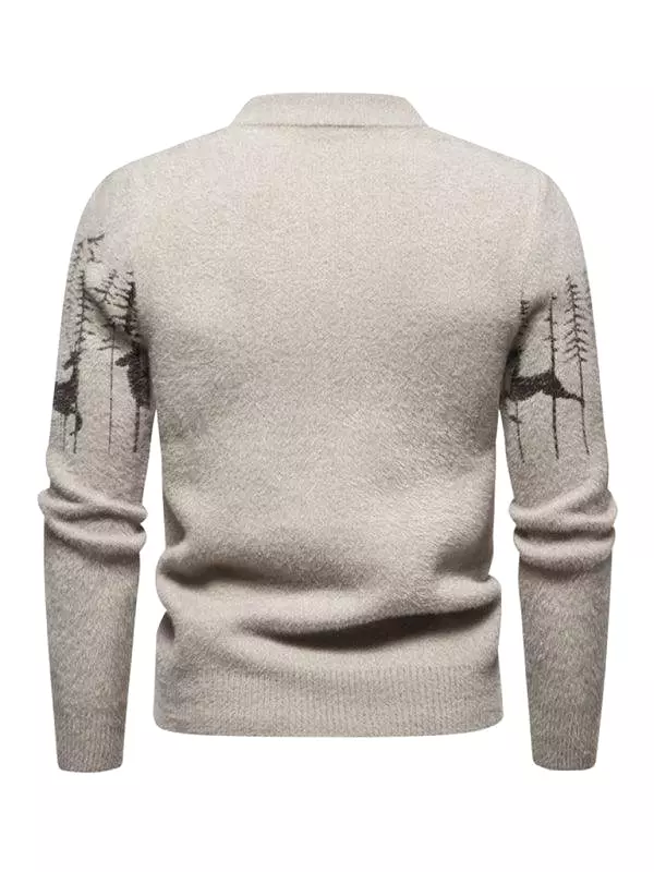 Deer Round Neck Knitted Men Pullover Sweater