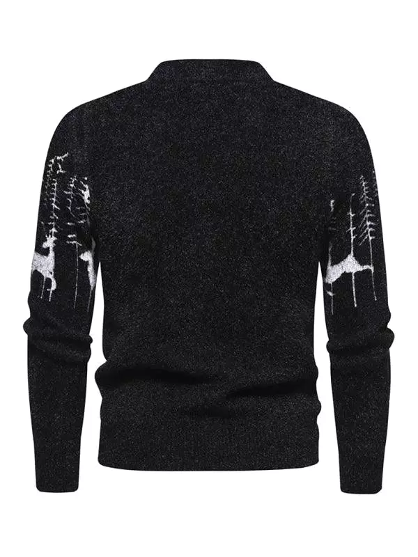 Deer Round Neck Knitted Men Pullover Sweater