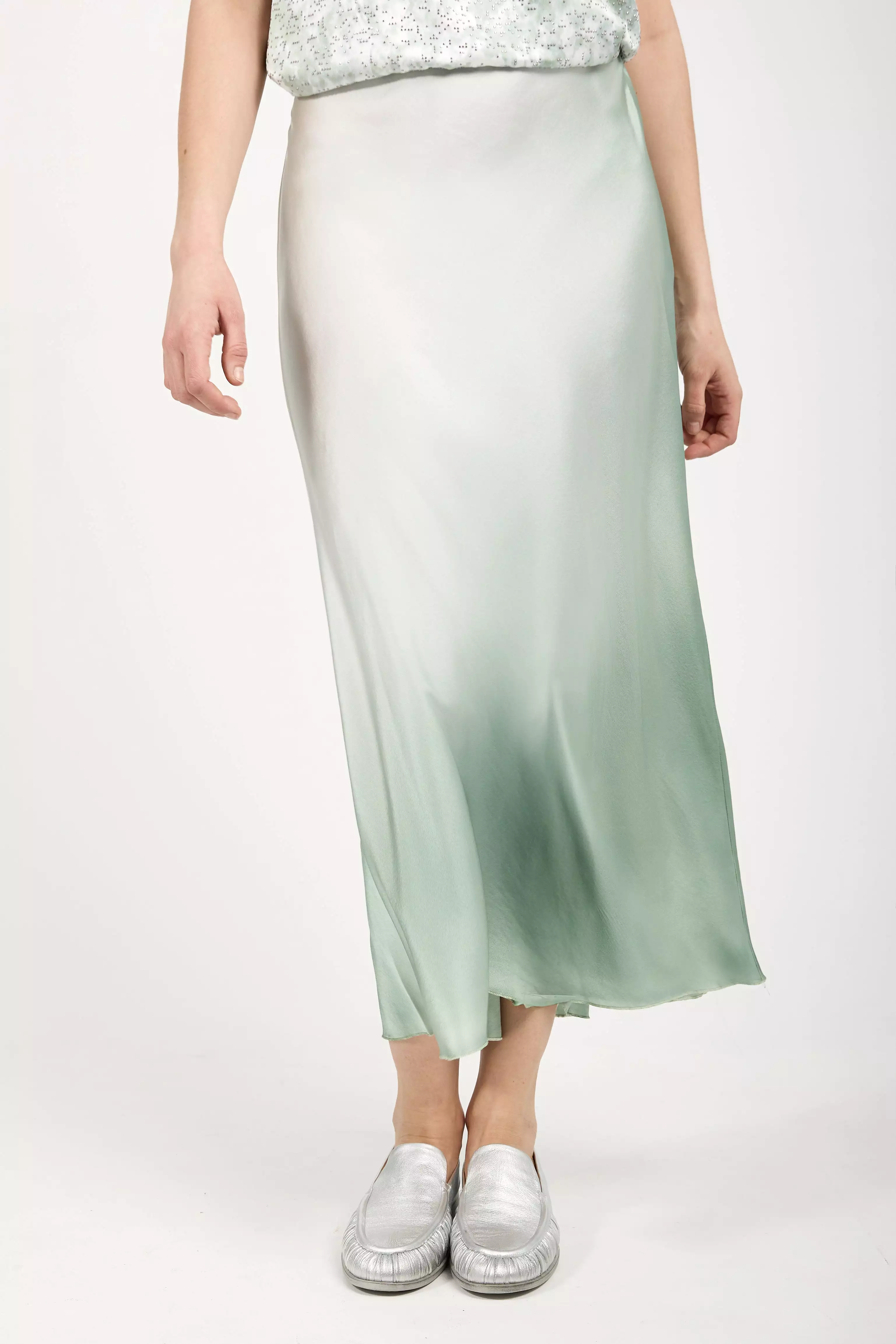 Degradé Silk Midi Skirt in Jade