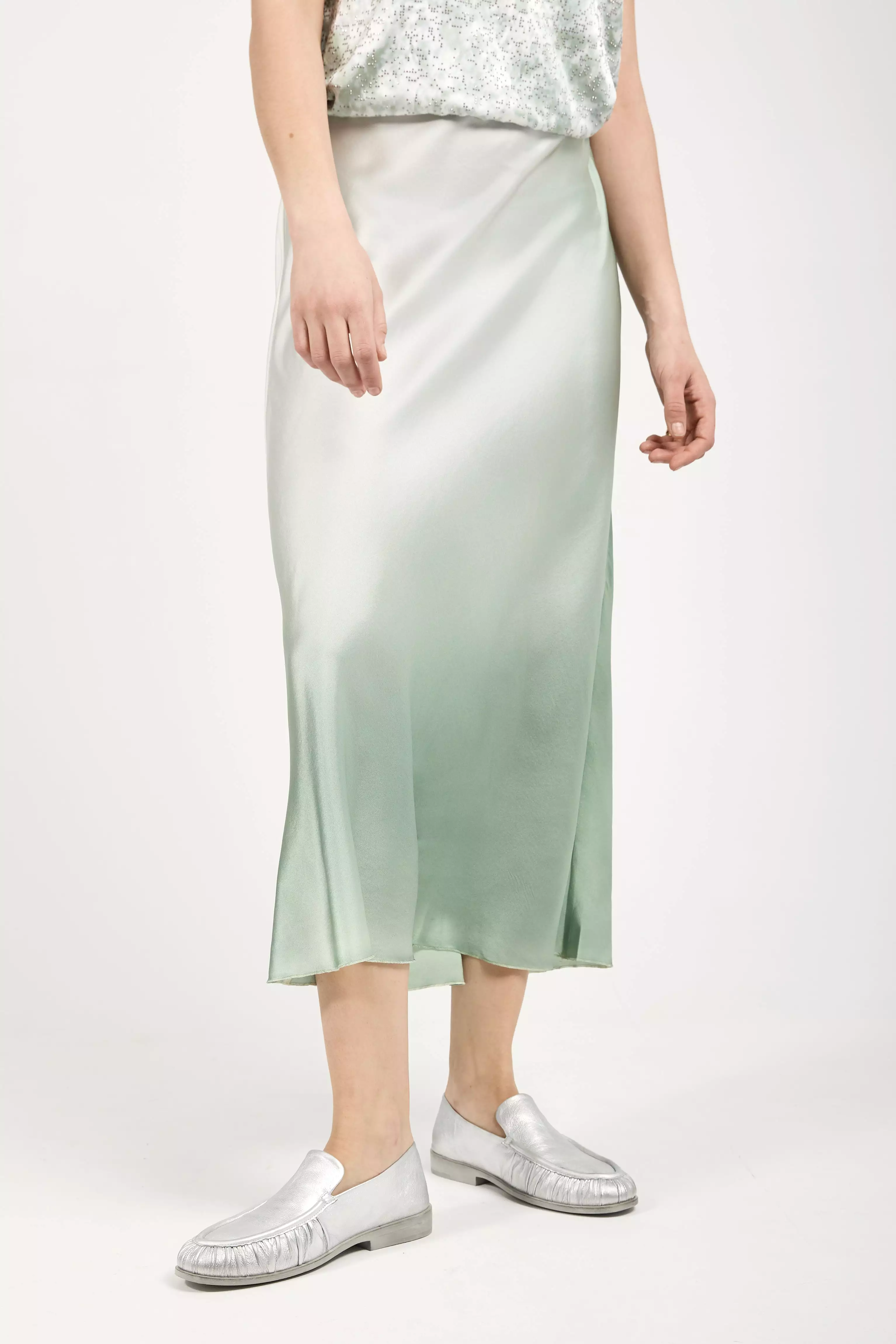 Degradé Silk Midi Skirt in Jade