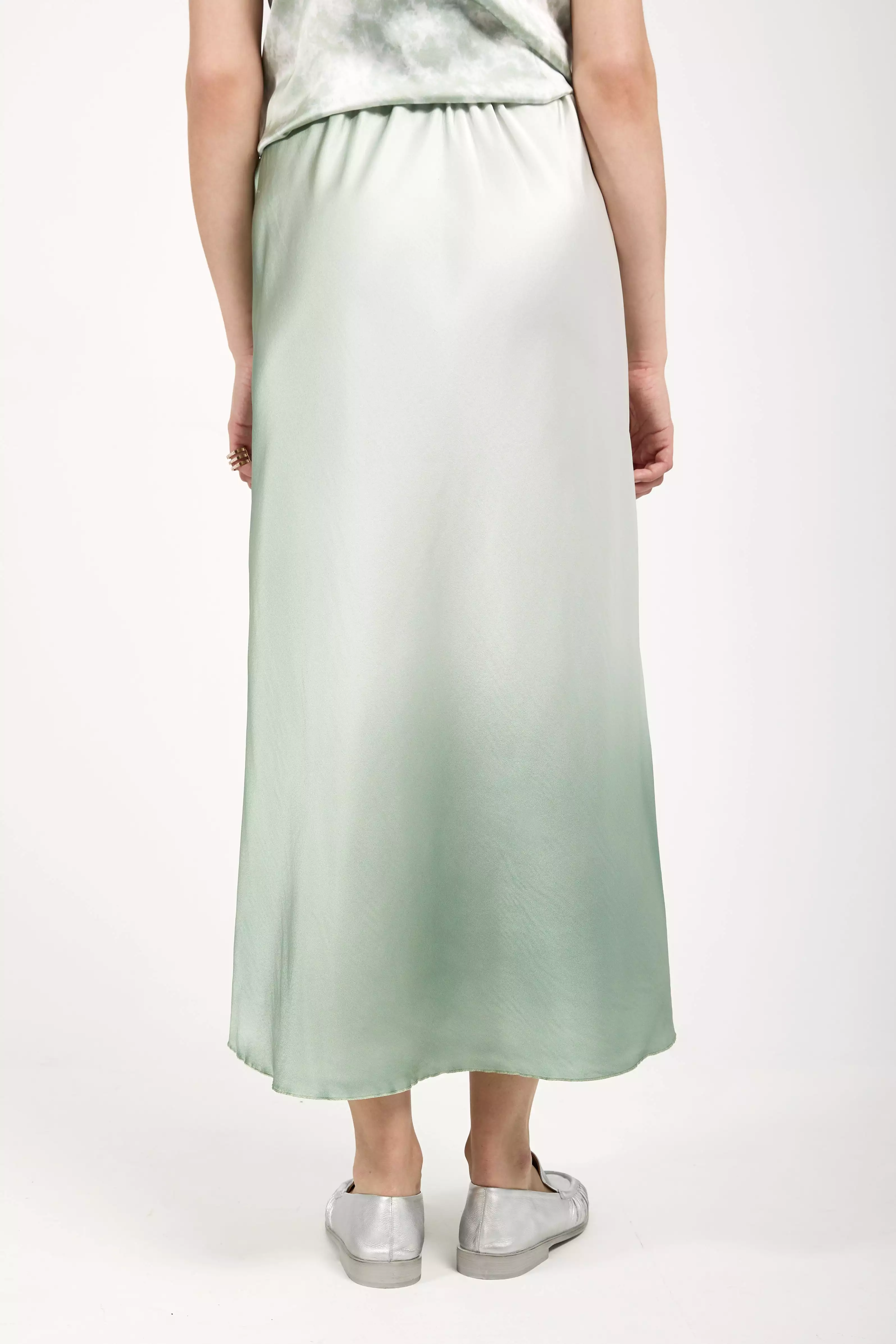 Degradé Silk Midi Skirt in Jade