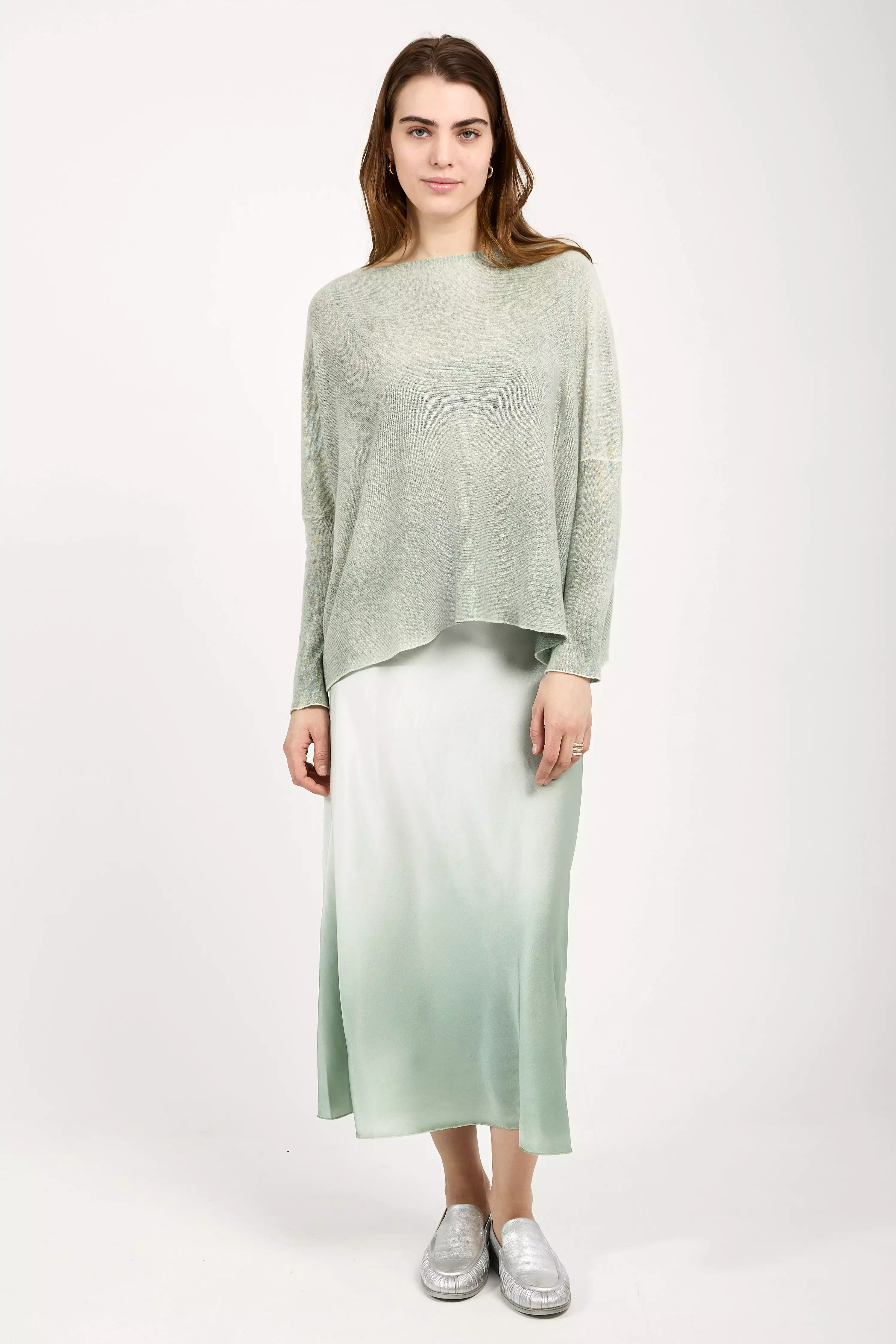 Degradé Silk Midi Skirt in Jade