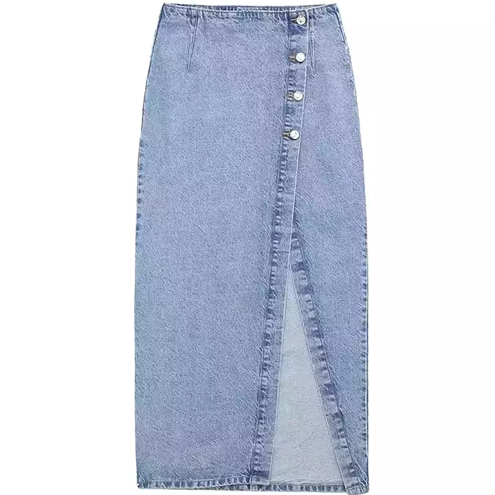 Denim Buttoned Slit Skirt