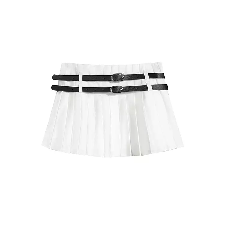 Double Belt Pleat Skirt