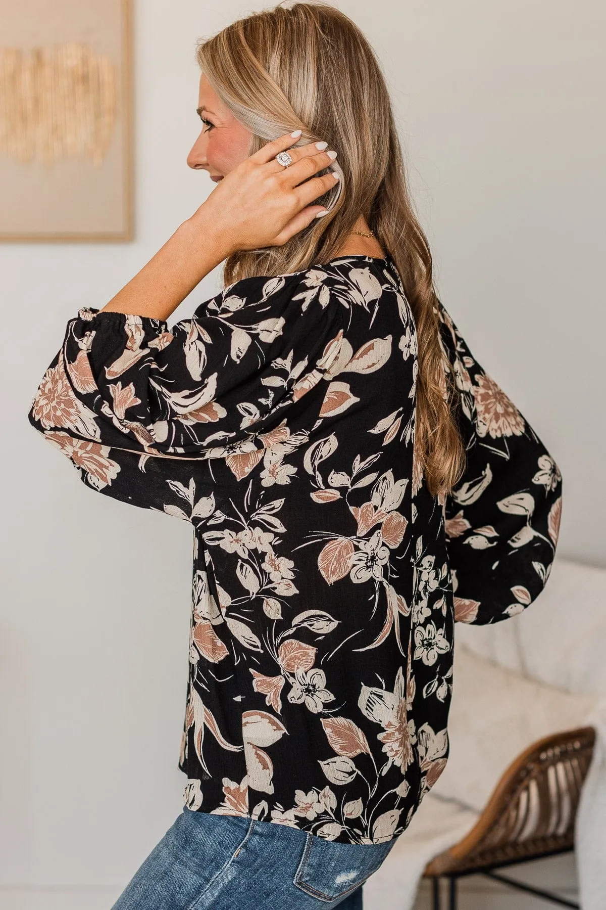 Dreaming Is Believing Floral Blouse- Black