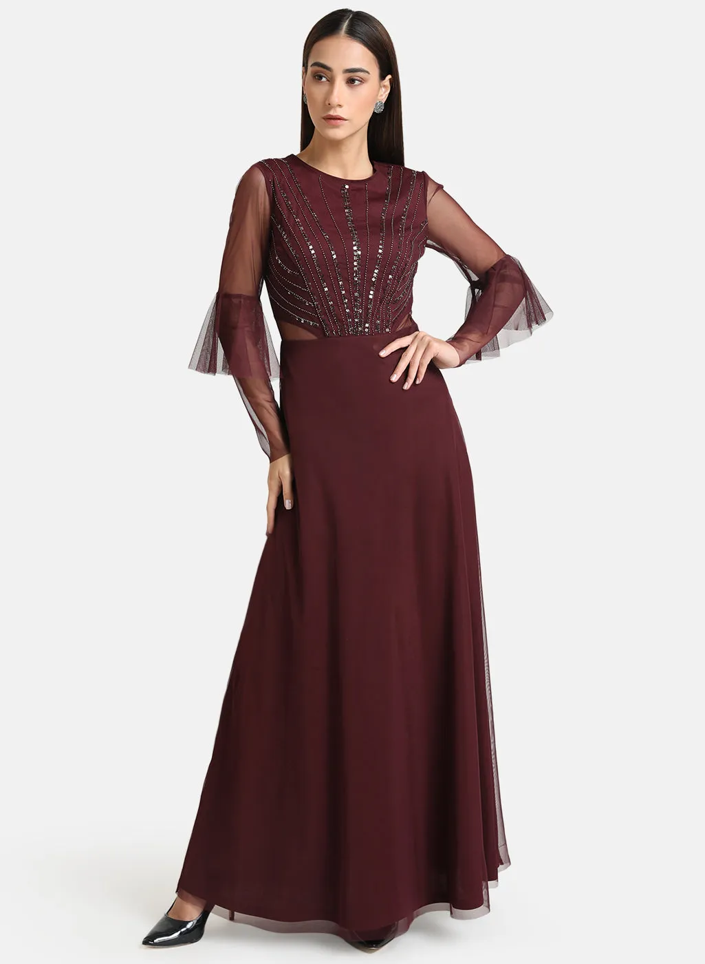 Embellished Mesh Maxi Dress