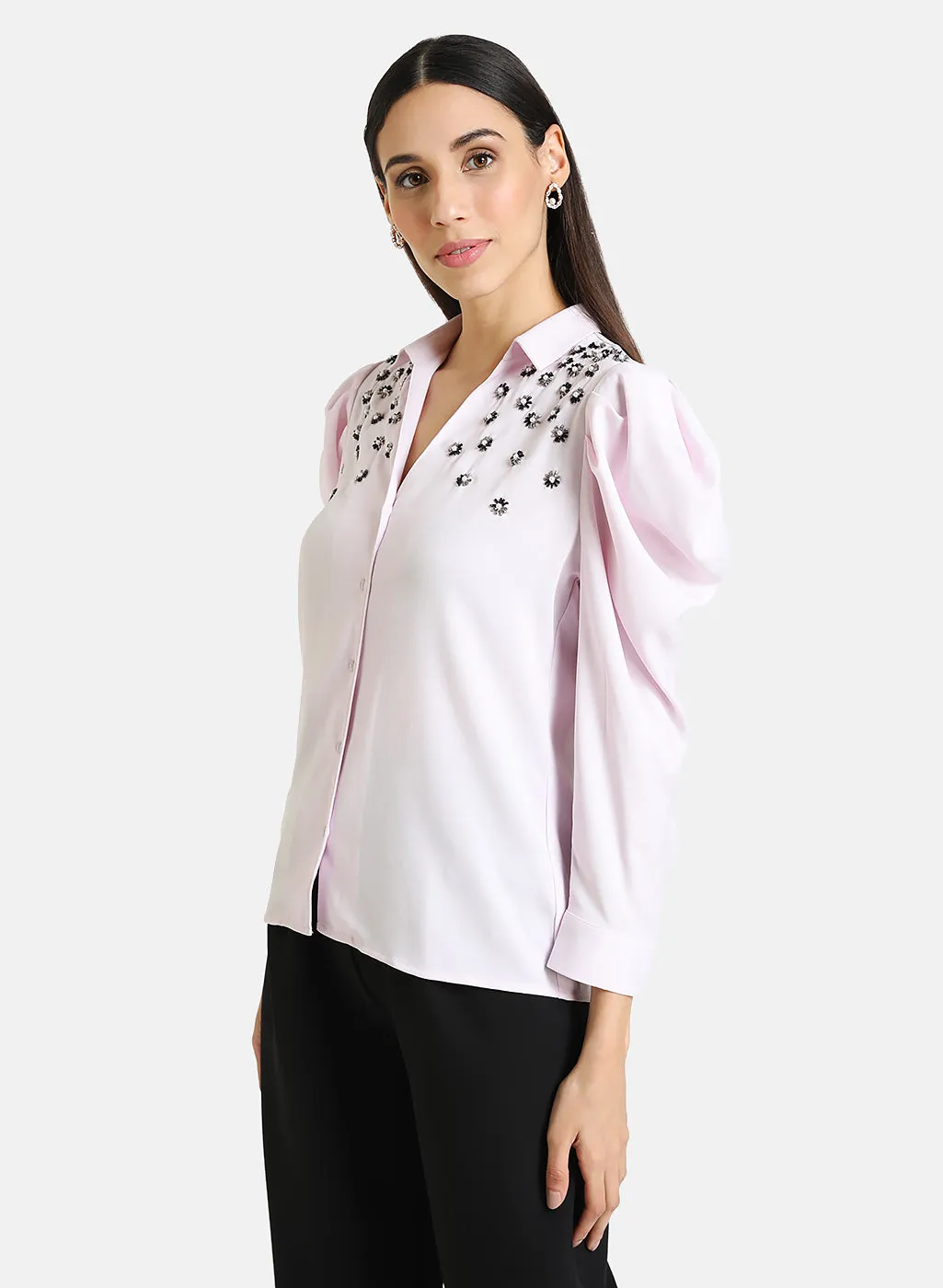 Embellished Puff Sleeve Shirt