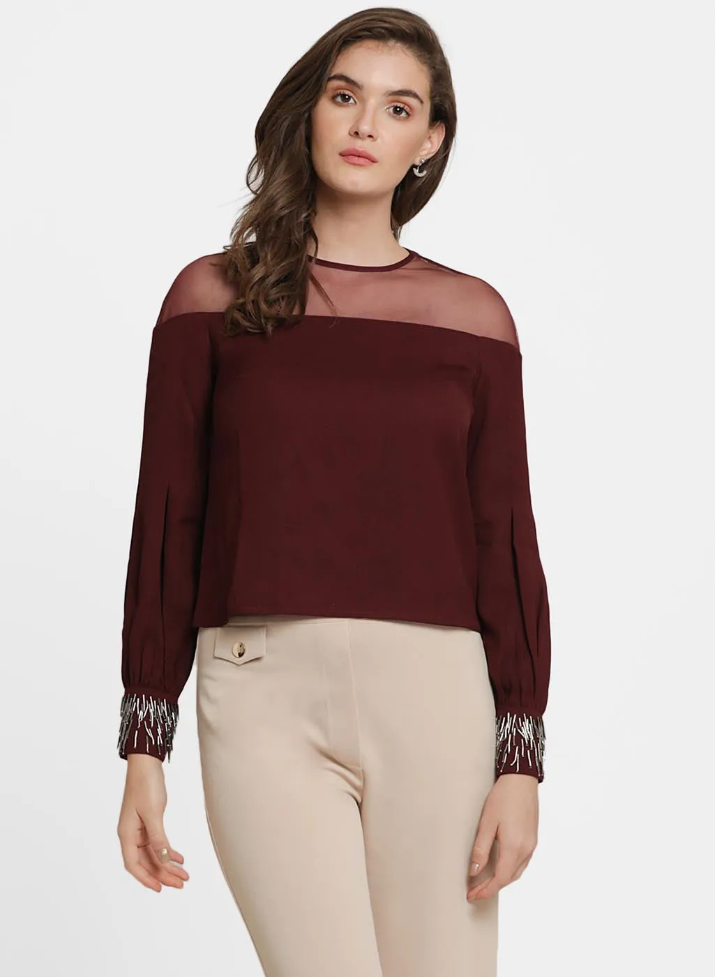 Evelyne Mesh Insert Embellished Top