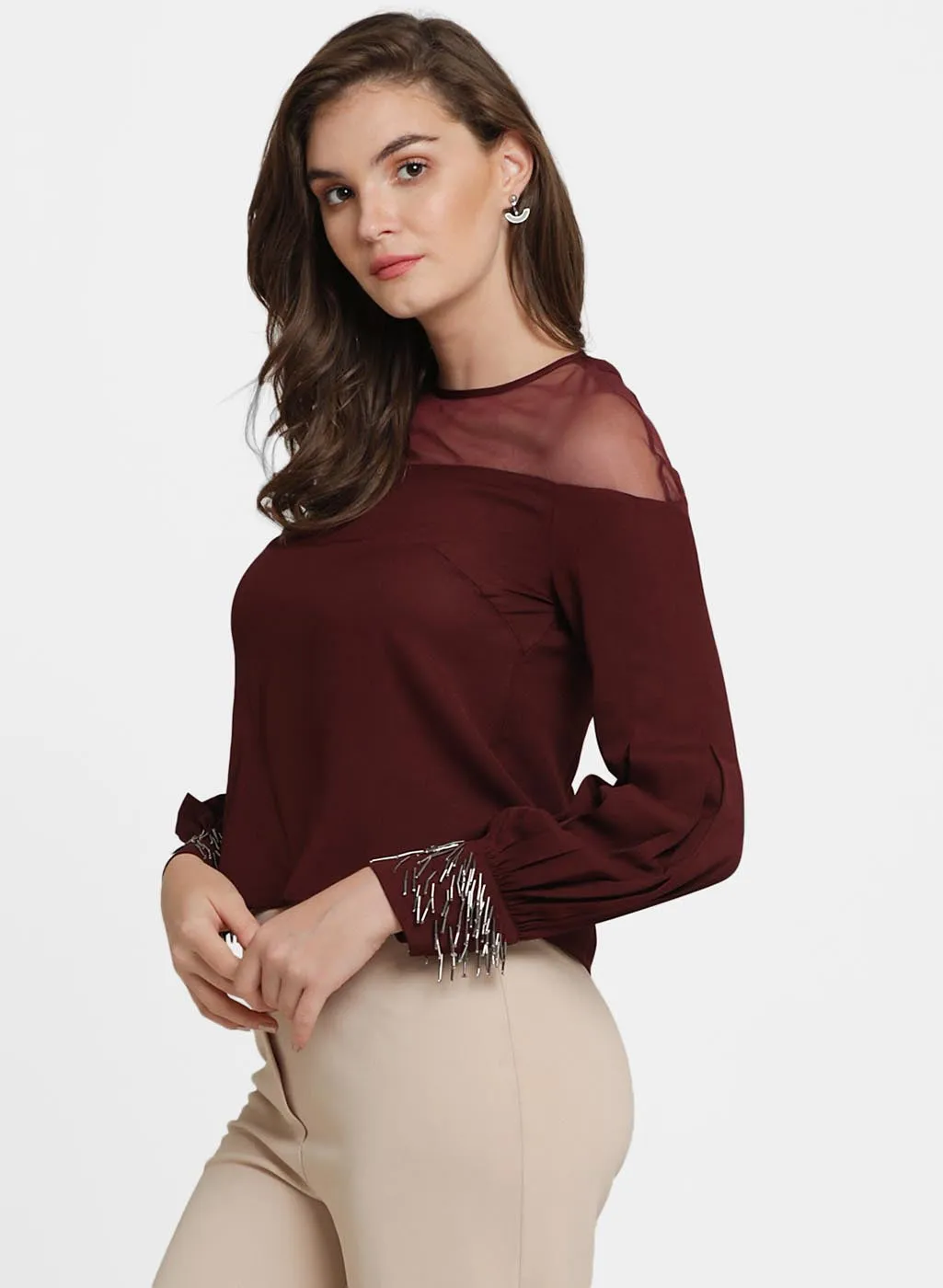 Evelyne Mesh Insert Embellished Top