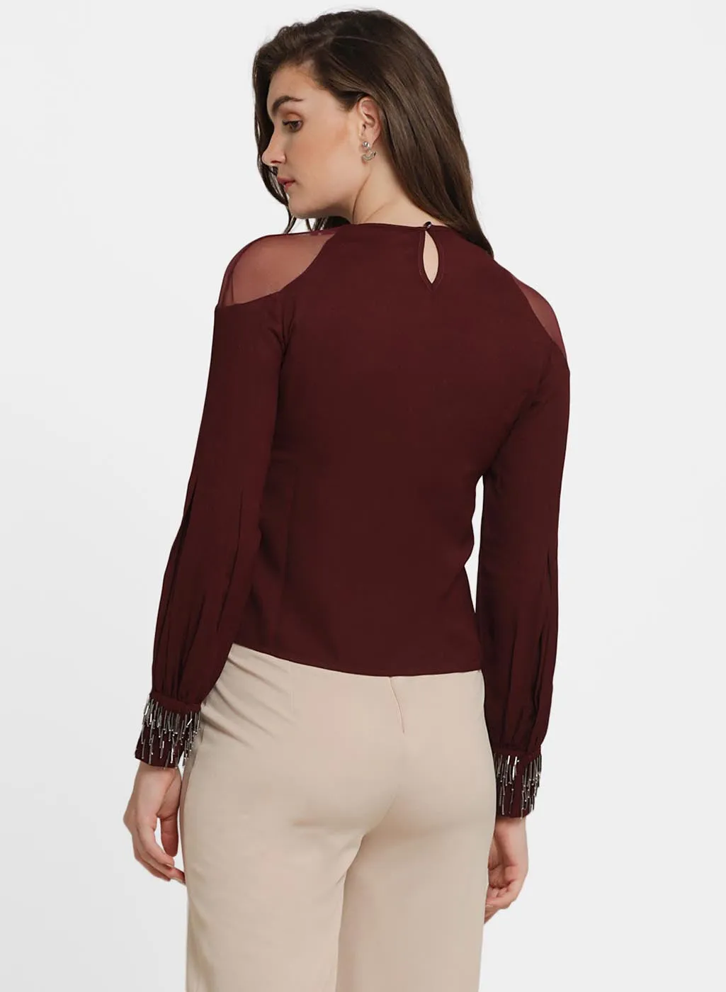 Evelyne Mesh Insert Embellished Top