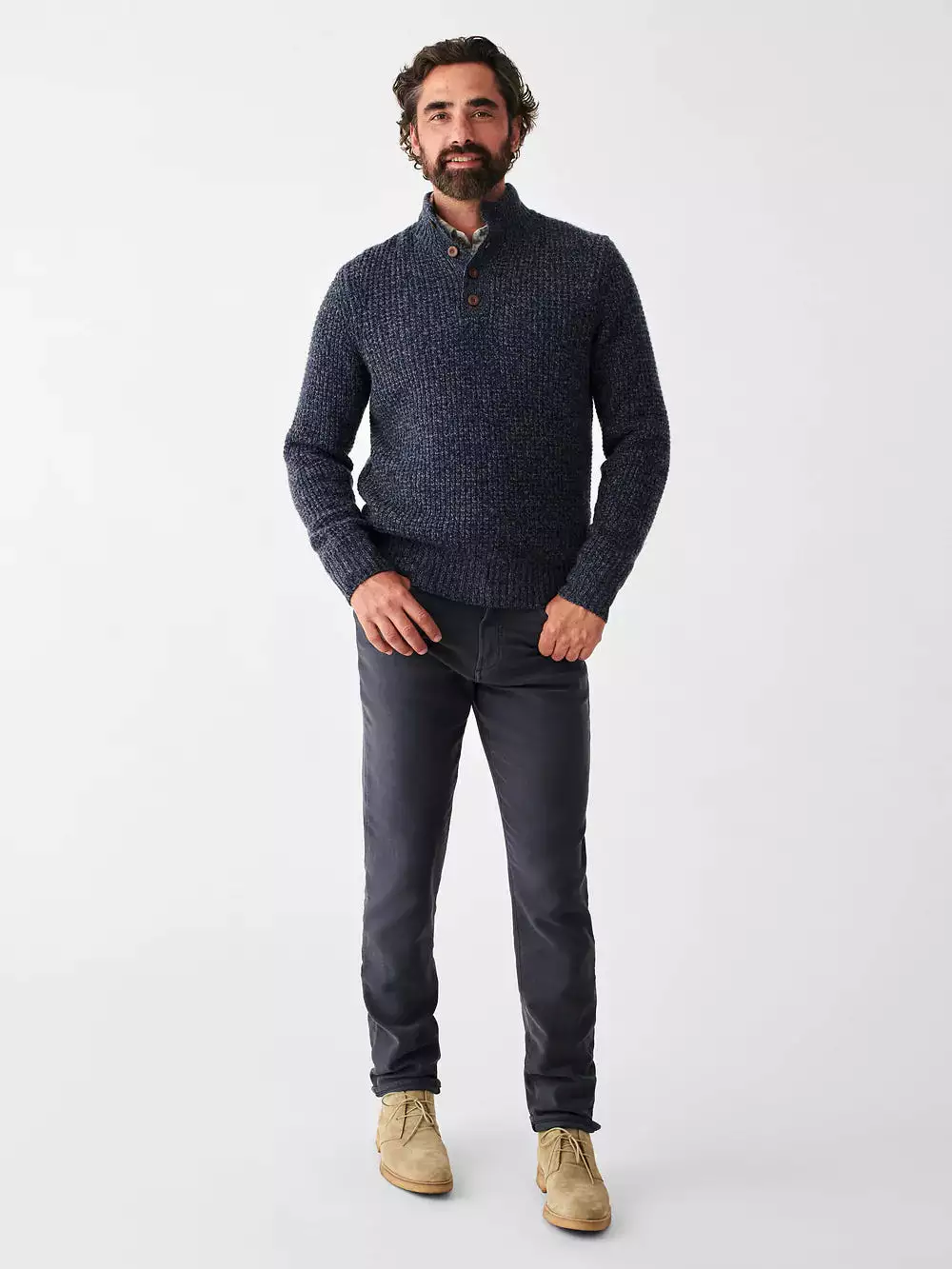 FAHERTY Cashmere Wool Quarter Button Sweater