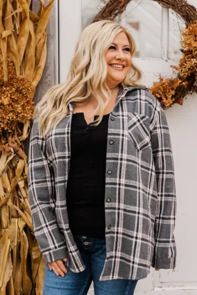 Falling For Your Smile Plaid Flannel- Grey & Ivory