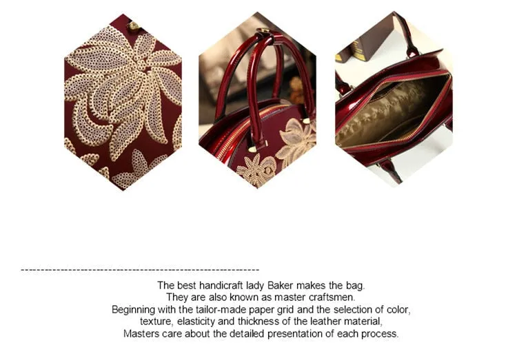 Fashion Genuine Leather Versatile Embroidery Women China Ethnic Style Middle Aged Shoulder Messenger