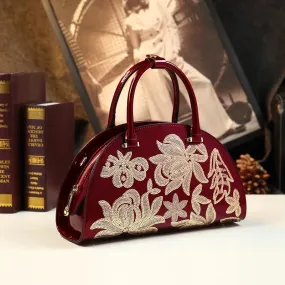 Fashion Genuine Leather Versatile Embroidery Women China Ethnic Style Middle Aged Shoulder Messenger