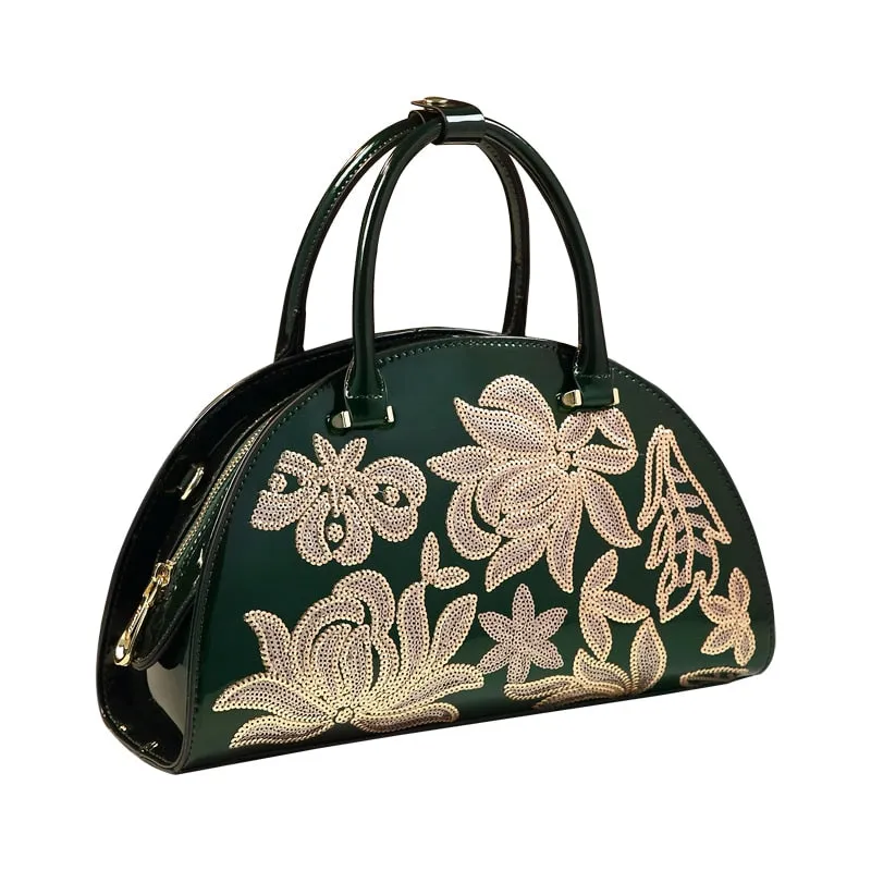 Fashion Genuine Leather Versatile Embroidery Women China Ethnic Style Middle Aged Shoulder Messenger