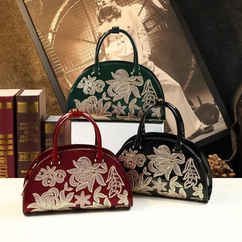 Fashion Genuine Leather Versatile Embroidery Women China Ethnic Style Middle Aged Shoulder Messenger