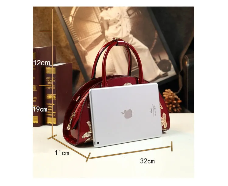 Fashion Genuine Leather Versatile Embroidery Women China Ethnic Style Middle Aged Shoulder Messenger