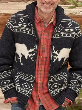 Fawn Jacquard Men Cardigan Sweater