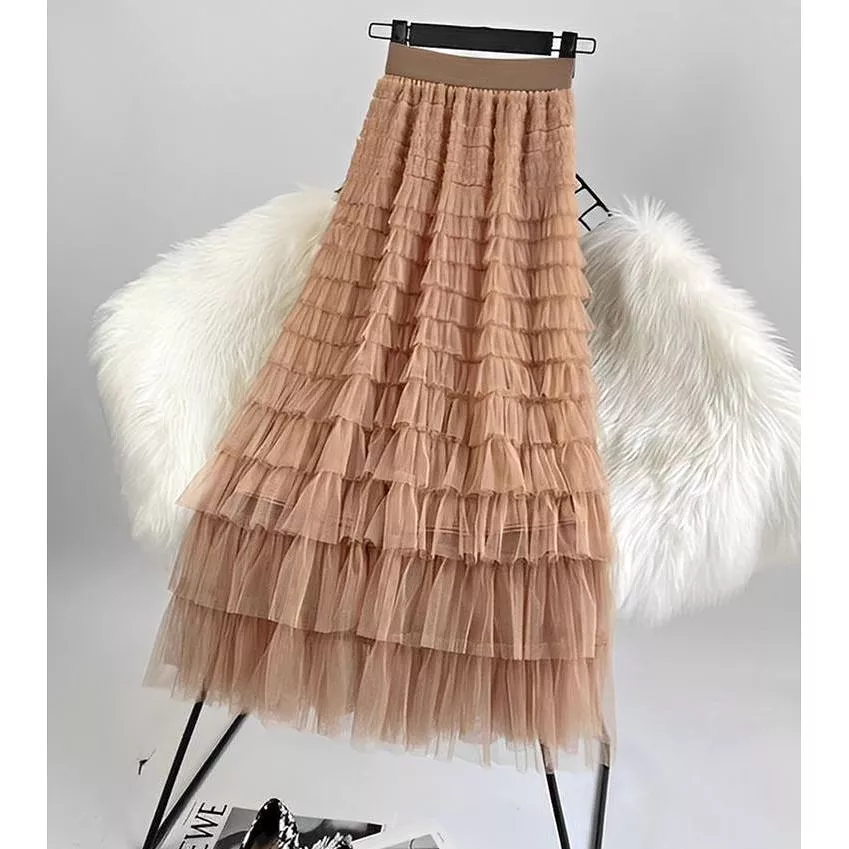 Feather High Waisted Tulle Skirt