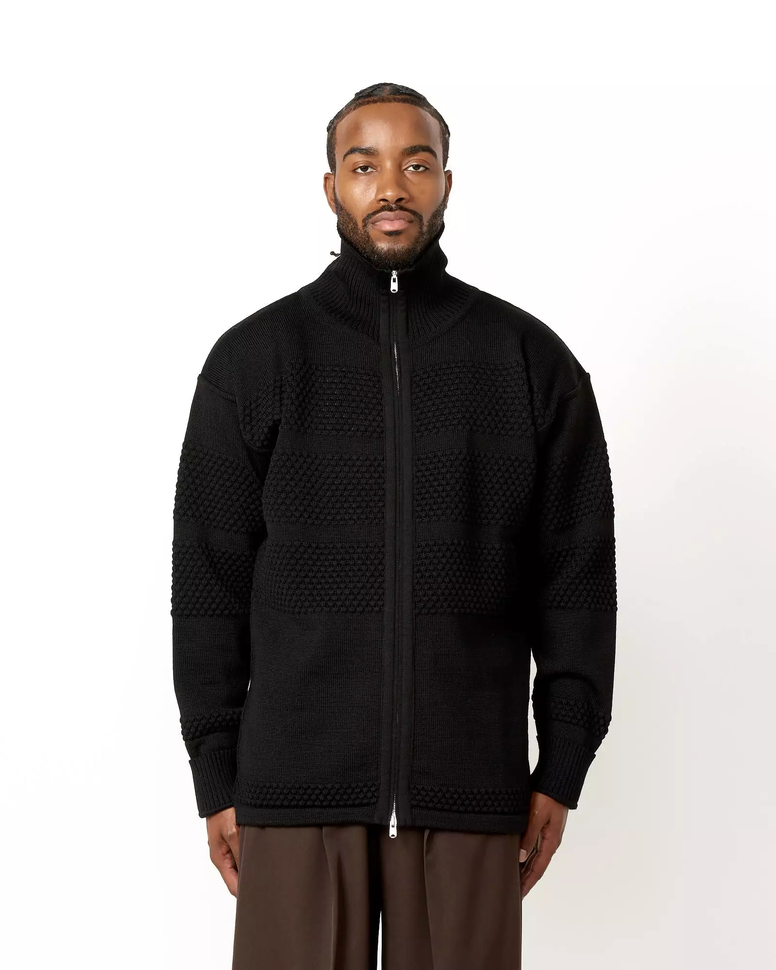 Fisherman Full Zip Sweater in Black Void