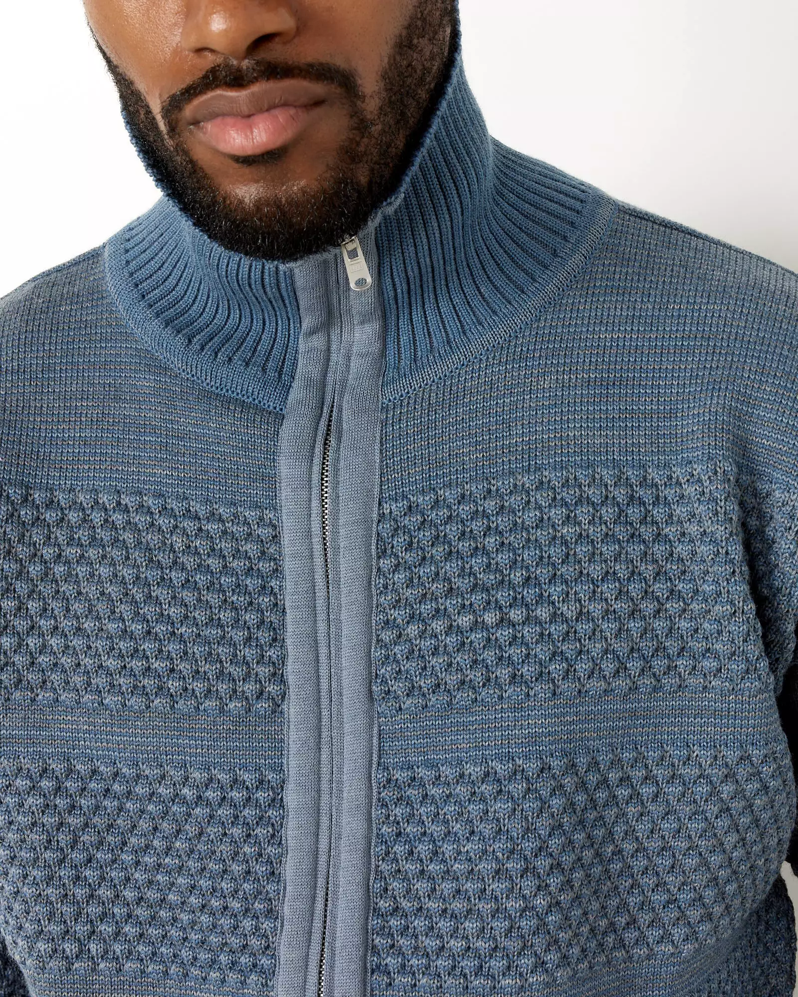 Fisherman Full Zip Sweater in Smoke Blue